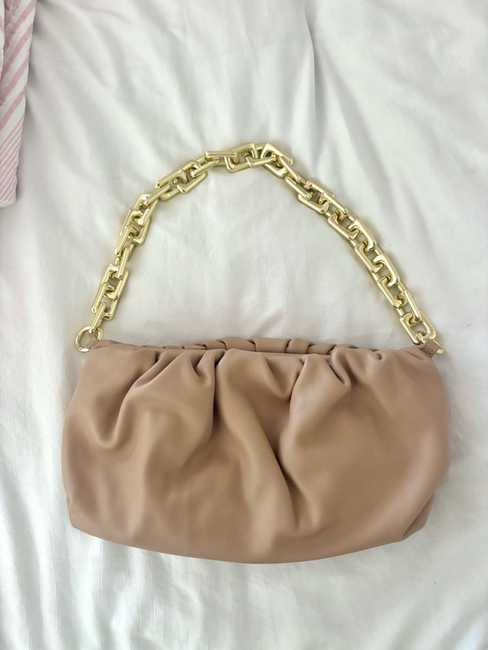 Mini Chain-Handle Shoulder Bag in Taupe